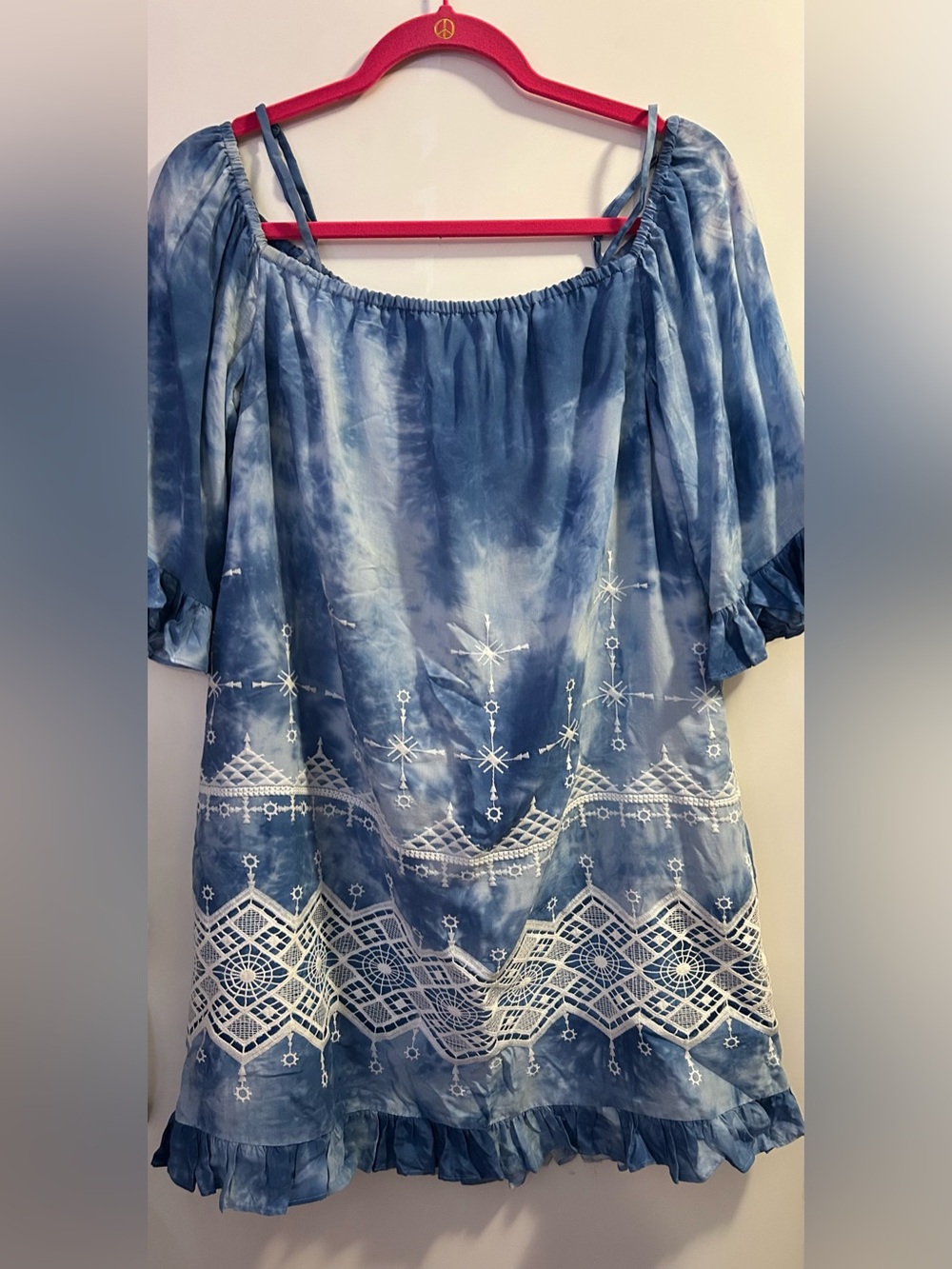 Tie dye embroidered off shoulder dress